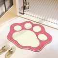 Detail of pink cat paw shaped bath mat showing soft plush texture and thick flocking - Feet-9 / 40*60cm (Skin-friendly Velvet)