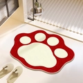 Close-up of soft red and white cat paw shaped bath mat with anti-slip texture - Footprints-11 / 40*60cm (Skin-friendly Velvet)