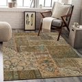 Detailed pattern of vintage patchwork carpet with floral motifs in a cozy living room - 40x60cm (Skin-friendly Surface) / Earth Tone Vintage Patchwork (415PBDT-7)
