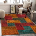 Detailed retro bohemian patchwork carpet with ethnic patterns on a dark wooden floor - 40*60cm (Skin-friendly Velvet) / Orange Blue Ethnic Style (415PBDT-9)