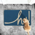 Modern navy blue rectangular entryway mat with white hi text and anti-slip backing - 40x60cm / Robin Blue