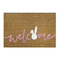 Paillasson en fibre de coco marron avec texte welcome violet et silhouette de lapin blanc - 40*60cm / Boucle de soie
