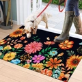 Tappeto assorbente in fango di diatomee con fiori colorati su fondo nero - 40*60cm / Fondo in Gomma Farina Fossile / Multicolore-2