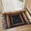 Detailed close-up showing the 3D optical illusion wood pit design on a bathroom floor mat - SYT Visual Design 9