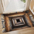 Detailed view of 3D optical illusion bath mat featuring wooden frame and deep hole pattern - SYT Visual Design 10