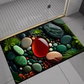 Detail of 3D pebble pattern bath mat with tropical leaves on grey tile floor - 40*60cm / Diatom Mud Rubber Bottom / Multicolor Pebble Style 1