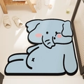 Tappetino da bagno assorbente a forma di elefante blu con fibra antiscivolo morbida - 40x40cm / Elefante Pigro / Fondo in Gomma Farina Fossile