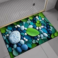 Moderne bunte Kieselstein-Badematte mit Blättern auf rutschfester Diatomeenerde-Fläche - 40x60cm / Hautfreundliches Fleece / Bunter Kieselstein 12