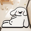 Cute white cartoon dog diatom mud absorbent mat with non-slip backing for bathroom - 40*40cm / Sitting Puppy / Crystal Velvet Dot Plastic Base / White