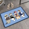 Detailweergave van de rechthoekige blauwe diatomeeënaarde badmat met vier cartoon katten - 40x60cm (Diatomeeënaarde Rubberen Voet) / Kattenpatroon 1
