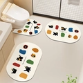 3-piece diatom mud bathroom mat set with cute kitten print and abstract geometry - Multicolor Cat-Diatom Mud Rubber Bottom / Small