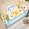 Tappeto bagno assorbente in diatomite con simpatiche pecore e fiori in blu chiaro - 40x60cm (Base in Gomma di Diatomee) / Pecora Bianca (MQ Pecora-3)
