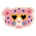 Detail of pink leopard diatomaceous earth mat with heart-shaped glasses and blue spots - Cool Pink Leopard (YXMQDW-6)