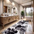 Absorbent floral bathroom mat with minimalist black and white pattern for luxury decor - 40*60cm (Imitation Cashmere) / Black White Grey Artistic Floral (MJX_花卉地毯-1)