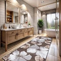 Absorbent floral bathroom rug with brown background and non-slip backing for home bath - 40*60cm (Imitation Cashmere) / Deep Coffee White Brown Floral (MJX_花卉地毯-3)