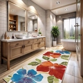 Floral cashmere-like bathroom mat with non-slip backing and vintage flower patterns - 40*60cm (Imitation Cashmere) / Red Blue Yellow Tricolor Floral (MJX_花卉地毯-4)