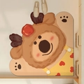 Tapis ours mignon avec bonnet de renne, tapis de sol absorbant en terre de diatomée marron - 60*60cm (Base en Caoutchouc de Diatomite) / Heart-shaped Bear - 4