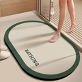 Tappeto bagno ovale in terra di diatomee con testo BATHING, antiscivolo verde e beige - Bordo Diritto Ovale - Bagno Semplice - Verde / 40x60cm (Nuova Farina Fossile)