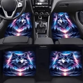 Dettaglio di tappetini per auto quattro pezzi con motivo vintage aurora e lupo - Set Completo Anteriore E Posteriore / Design Lupo Stellato Aurora