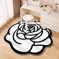 Detailed close-up of a black and white camellia shaped rug under a modern vanity desk - Alien Rose-2 / 40x40cm (New Diatom Mud)