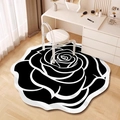 Irregular black and white camellia shaped decorative rug for bedroom and vanity area - Alien Rose-4 / 40x40cm (New Diatom Mud)