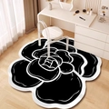Detail view of the irregular camellia flower shaped rug in black and white velvet - Irregular Rose Type 6 / 40*40cm (Skin-friendly Fleece)