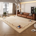 Alfombra beige minimalista tacto cachemira con diseño de perritos y borde ondulado - Perro Vintage 1 / 40x60cm (Imitación Cachemira)