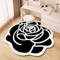 Close-up of black and white camellia shaped floral rug under a modern dressing table - Irregular Rose Type 9 / 40*40cm (Skin-friendly Fleece)