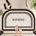 Vertical top view of beige diatom mud bath mat with BATHING text and geometric patterns - Large Round Corner - Diamond Grid - Skin-Friendly Type / Agarwood / 40x60cm
