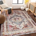 Top view of Persian style bohemian rug with blue and red patterns on ivory floor - 40*60cm (Faux Cashmere Fabric) / Ivory Medallion Style (BBS-1)