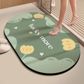 Detail of forest green diatom mud bathroom mat showing soft texture and tulip pattern - Straight Edge Round - Youran Style (22) / 40x60cm (Skin-friendly Velvet) / Forest Green