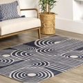 Modern geometrisch vloerkleed in marineblauw en beige voor de woonkamer decor - Imitatie kasjmier / Navy Halve Cirkel Patroon (SBT-JIANYUE-4) / 40cmX60cm