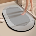 Detail of gray diatom mud bath mat showing water absorption under bare feet - Straight Edge Round - Simple Living (Soft Style) / Premium Grey / 40x60cm