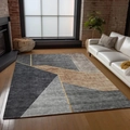 Detailed shot of modern geometric carpet with grey blocks and gold lines in a cozy living room - Grey Gold Geometric Splicing Pattern (SBT-JIANYUE-7) / 40cmX60cm