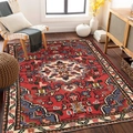 Persian style red bohemian area rug with traditional patterns and tassels on wood floor - 40*60cm (Skin-friendly Velvet Fabric) / Deep Red Medallion Style (BBS-8)