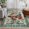 Vintage butterfly area rug with orange floral patterns for living room decor - 40*60cm (Imitation Cashmere) / Vintage Pattern 1