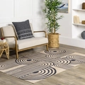 Detailed close-up of geometric pattern on beige modern rug over hardwood floor - Cream Navy Geometric Texture (SBT-JIANYUE-11) / 40x60cm (Skin-friendly Velvet)