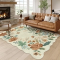 Vintage butterfly and floral faux cashmere rug with wavy edges for cozy living room decor - 40x60cm Imitation Cashmere / Beige-Pastoral Floral Butterfly-Wavy Edge (MJX-Retro-4)