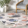 Macro detail of geometric modern area rug featuring soft pink and blue abstract patterns - Pink Base Botanical Abstract Pattern (SBT-JIANYUE-14) / 40x60cm