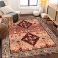 Detailed close-up of Bohemian geometric rug texture on dark hardwood floor - 40*60cm (Skin-friendly Velvet) / Earthy Orange Geometric Style (BBS-12)