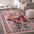 Vintage pink butterfly rug with floral patterns on wooden floor in cozy living room setting - 40x60cm Imitation Cashmere / Vintage Pink-Monarch Butterfly (MJX-Retro-2)
