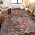 Close-up of bohemian Persian rug with rust red and navy blue floral patterns - 40*60cm (Skin-friendly Velvet) / Rust Red Persian Medallion Style (BBS-14)