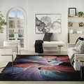 Detailed macro view of abstract floral rug texture with rich purple and blue floral patterns - 40x60cm / Multicolor Abstract Fluid (Purple/Blue/Red/Black)