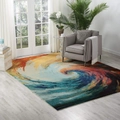 Close-up of abstract swirl pattern rug with vibrant orange and blue fluid marble design - Abstract Vortex Multicolor (Orange/Yellow/Blue/Purple) / 40*60cm (Skin-friendly Velvet)