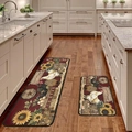 Détail de tapis de cuisine style ferme américaine avec motifs de coq et de tournesols - Tapis Simple 40cmx60cm / Coq de Ferme Américaine Tournesol (M-2)