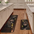 Lot de deux tapis de cuisine avec motifs de vin vintage et raisins sur fond bois - Tapis Simple 40cmx60cm / Vin et Tonneau Vintage (M-4)