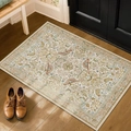Tappeto d'ingresso vintage stile persiano con motivi floreali e uccelli su pavimento - 40x60cm / Beige
