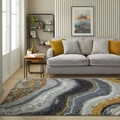 Detailed view of Nordic abstract area rug with gold fluid patterns in a modern living room - Quicksand Rock Texture (Gray/Blue/Gold) / 40*60cm (Skin-friendly Velvet)