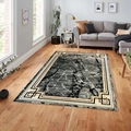 Alfombra nórdica moderna con textura de mármol y borde geométrico dorado para salón elegante - Marco Geométrico de Patrón de Mármol (Negro/Blanco/Gris/Oro) / 40x60cm