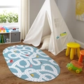 Blue oval faux cashmere kids play rug with city traffic roads and colorful toy cars pattern - 40x60cm / Faux Cashmere Style (TT Game Mat-1)